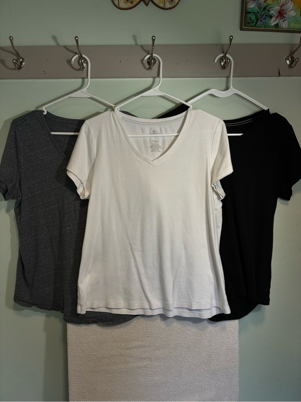 St. John's Bay Short Sleeve V-Neck Tee Trio - White, Gray, Black